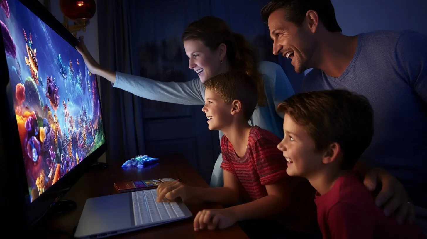 family looking at the computer planning and enjoying the visuals